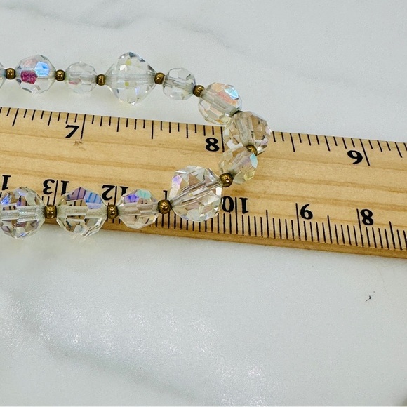 Vintage AB Aurora Borealis Crystal Necklace Faceted Beads Iridescent 16.5” Glam - Picture 10 of 11